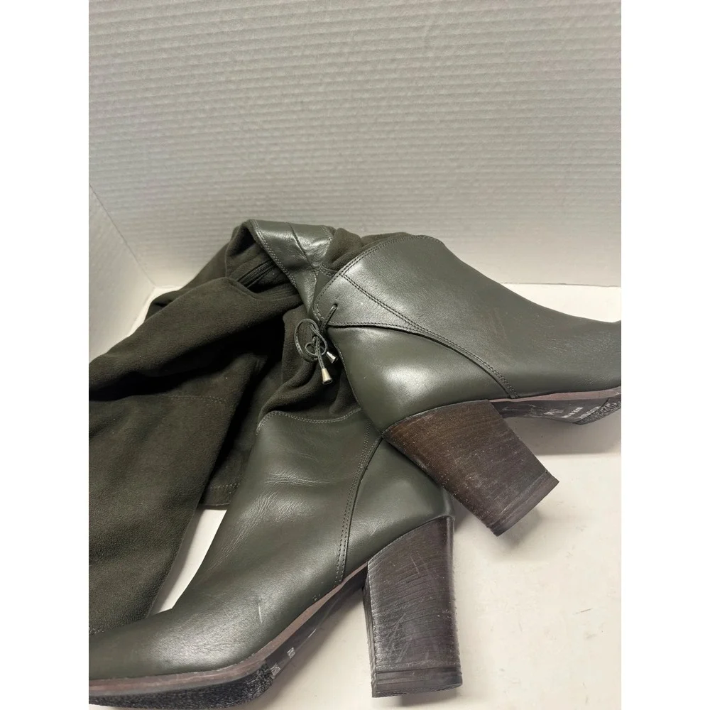 Rudsak Olive Green Leather Over The Knee Boots Made in Italy Size 41 10.5